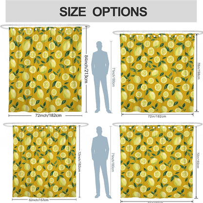 Lemon Shower Curtain, Summer Fresh Lime Leaf Summer Yellow Polyester Waterproof Bathtub Cloth Curtains Decor for Bathroom Guest Room 62x72 Inch