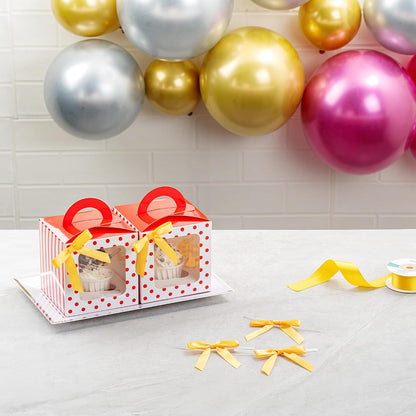 Gift Tek 3 x 2.5 Inch Satin Ribbon Bows, 100 Twist Tie Bows - Pre-Tied, Vibrant, Gold Polyester Gift Wrapping Bow, For Treat Bags, Crafts, Packages, Decoration