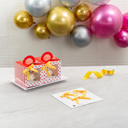 Gift Tek 3 x 2.5 Inch Satin Ribbon Bows, 100 Twist Tie Bows - Pre-Tied, Vibrant, Gold Polyester Gift Wrapping Bow, For Treat Bags, Crafts, Packages, Decoration