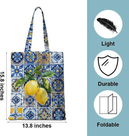 Lemon Tote Bag Italy Travel Lemon Lovers Gifts Shopping Bags | Weekender Bag Italian Gift for Women Sister Friend, Reusable Grocery Bags for Shopping Travelling Vacation Christmas