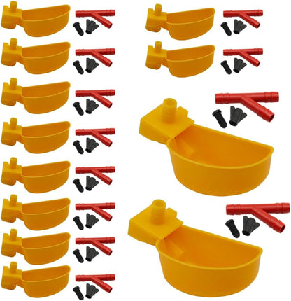 Auto-Fill Quail Water Cups 12Sets DIY Clips-on Cage for Bird Rabbit(Yellow) | Automatic,Keep Fresh Water, No Mess,Easy to Install, with T-fittings & Mounting Screws,for Parakeets, cockatiels, budgies