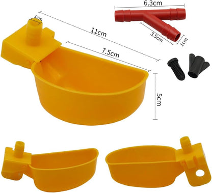 Auto-Fill Quail Water Cups 12Sets DIY Clips-on Cage for Bird Rabbit(Yellow) | Automatic,Keep Fresh Water, No Mess,Easy to Install, with T-fittings & Mounting Screws,for Parakeets, cockatiels, budgies