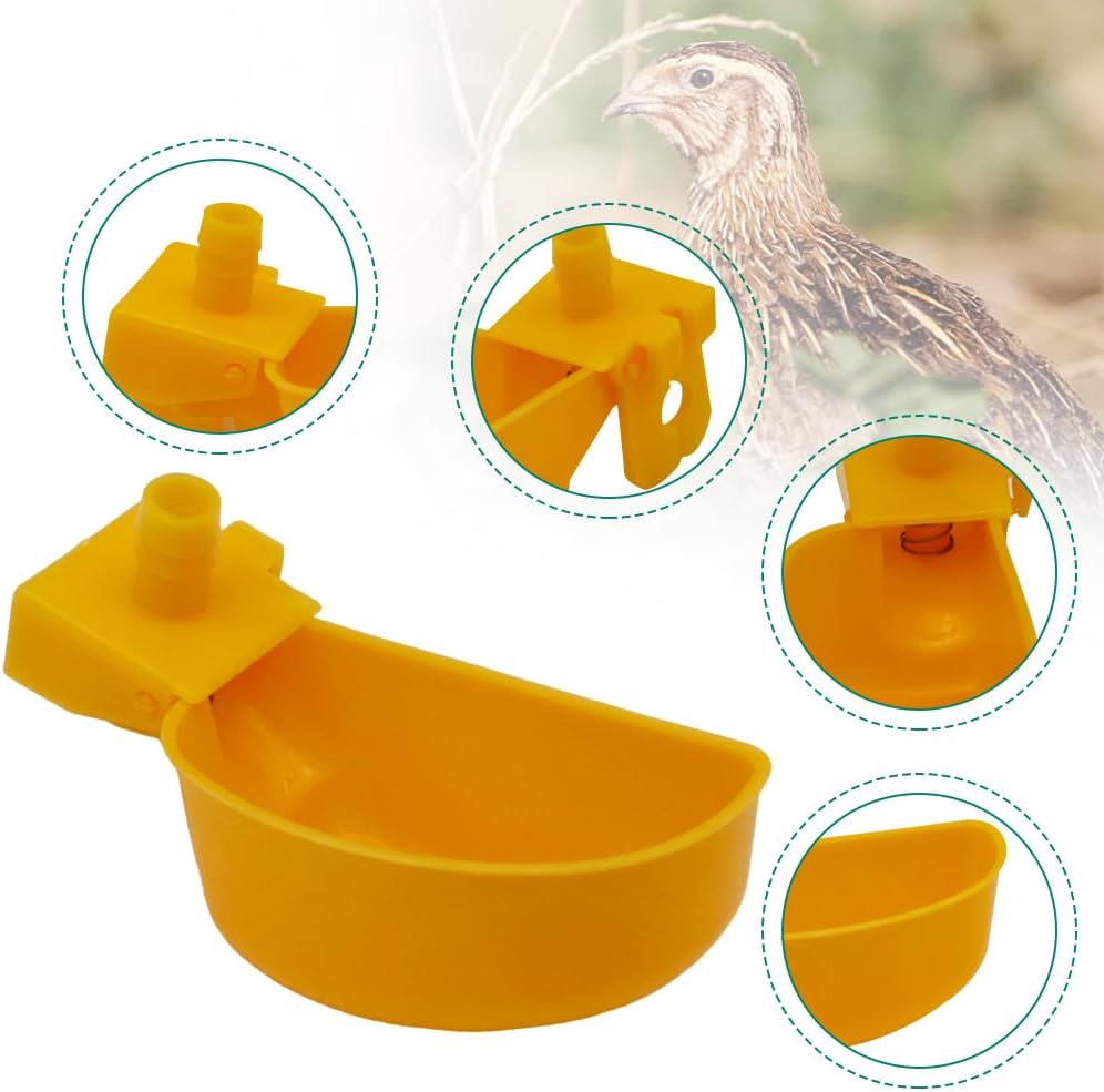 Auto-Fill Quail Water Cups 12Sets DIY Clips-on Cage for Bird Rabbit(Yellow) | Automatic,Keep Fresh Water, No Mess,Easy to Install, with T-fittings & Mounting Screws,for Parakeets, cockatiels, budgies