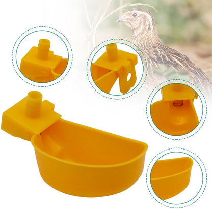 Auto-Fill Quail Water Cups 12Sets DIY Clips-on Cage for Bird Rabbit(Yellow) | Automatic,Keep Fresh Water, No Mess,Easy to Install, with T-fittings & Mounting Screws,for Parakeets, cockatiels, budgies