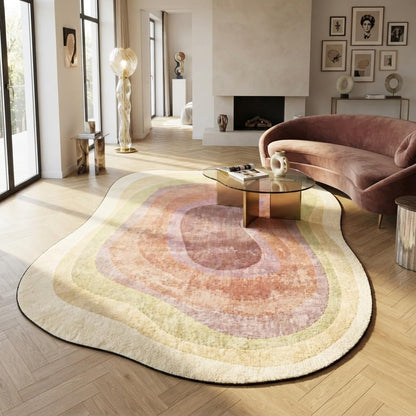 Pastel Yellow Cream Pink Irregular Area Rug 4x6 Modern Abstract Irregular Shaped Rug for Living Room Bedroom Guestroom Unique Designer Machine Washable Ultra Soft Carpet Boho Home Office Floor Mat
