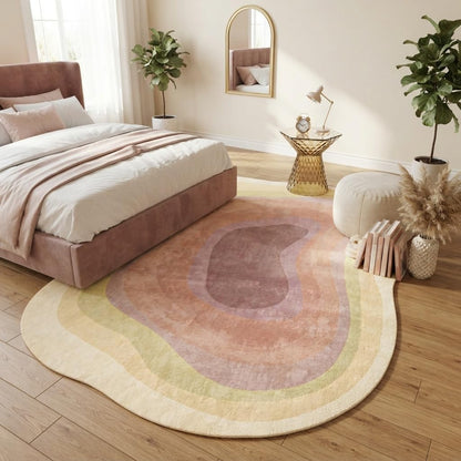 Pastel Yellow Cream Pink Irregular Area Rug 4x6 Modern Abstract Irregular Shaped Rug for Living Room Bedroom Guestroom Unique Designer Machine Washable Ultra Soft Carpet Boho Home Office Floor Mat