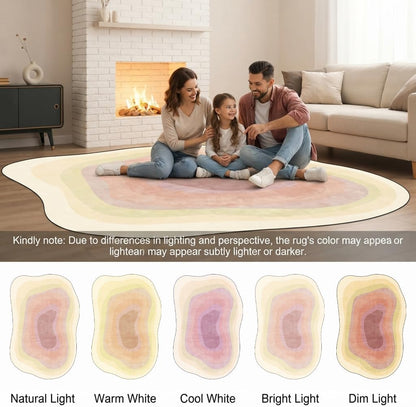 Pastel Yellow Cream Pink Irregular Area Rug 4x6 Modern Abstract Irregular Shaped Rug for Living Room Bedroom Guestroom Unique Designer Machine Washable Ultra Soft Carpet Boho Home Office Floor Mat