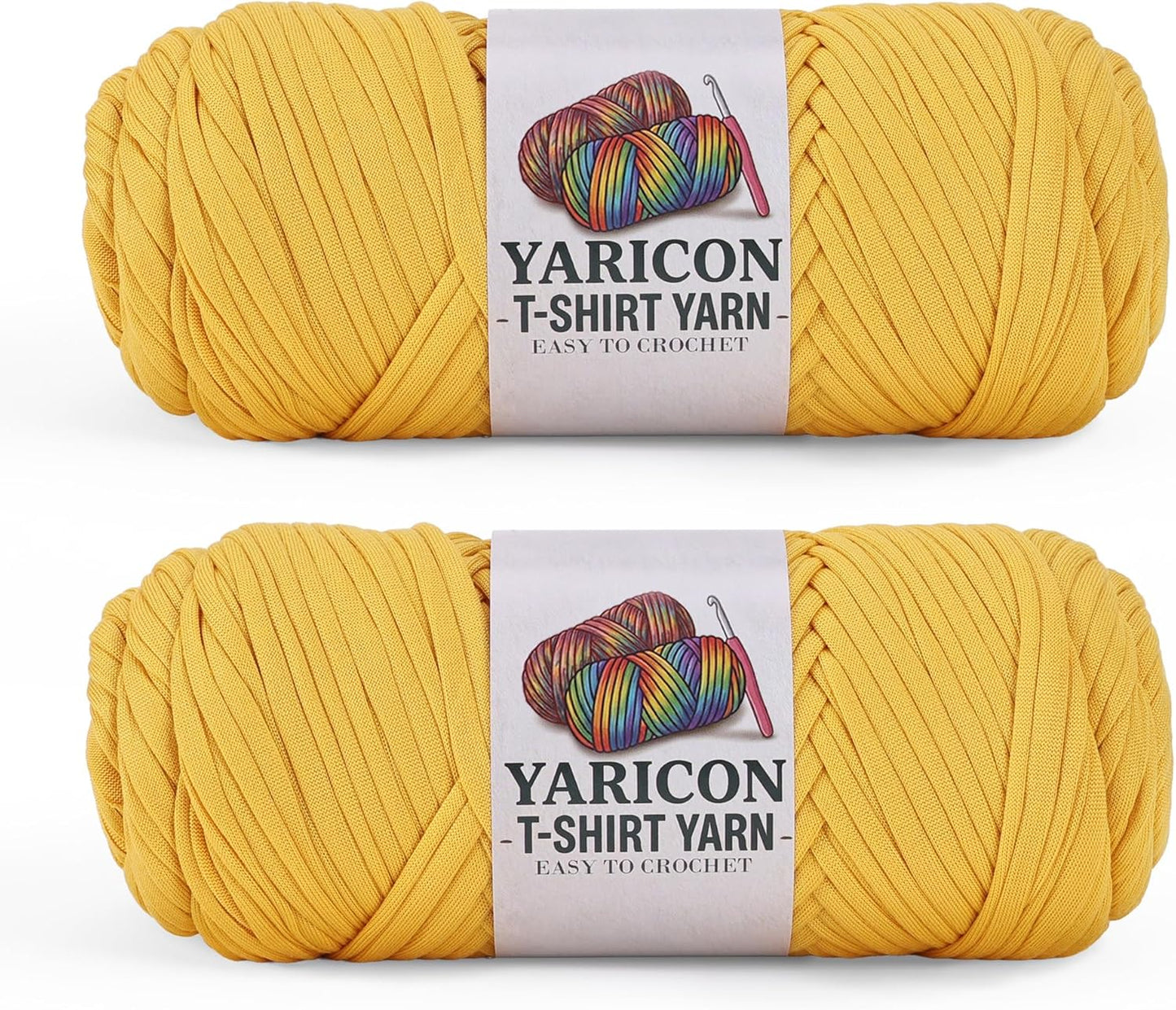 2 Pack T Shirt Yarn for Crocheting, Elastic Tshirt Yarn for Crochet Bag/Baskets/Home Decor 200g*2(Golden Yellow)