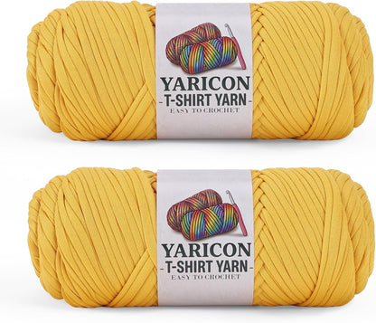 2 Pack T Shirt Yarn for Crocheting, Elastic Tshirt Yarn for Crochet Bag/Baskets/Home Decor 200g*2(Golden Yellow)