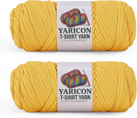 2 Pack T Shirt Yarn for Crocheting, Elastic Tshirt Yarn for Crochet Bag/Baskets/Home Decor 200g*2(Golden Yellow)