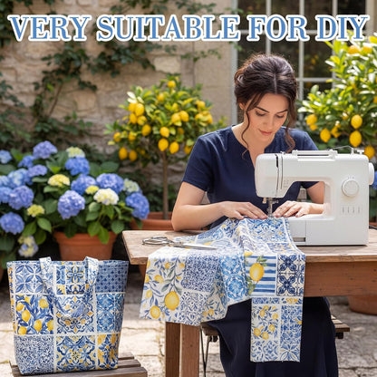 60 Pcs Summer Lemon Fabric Squares Bundles 10x10 Inch Blue Yellow Capri Cotton Quilting Fabric Mediterranean Lemon Fat Quarters Quilt Patchwork Material for Sewing DIY Crafts Supplies