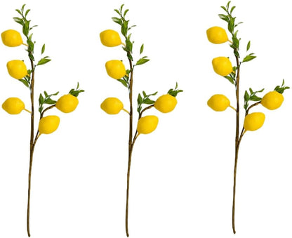 3 Pcs Artificial Lemon Decor 19" Yellow Fake Lemons Branch Beautiful | Lemon Branches Decoration for Home Holiday Farmhouse Table Centerpiece and Home Decoration