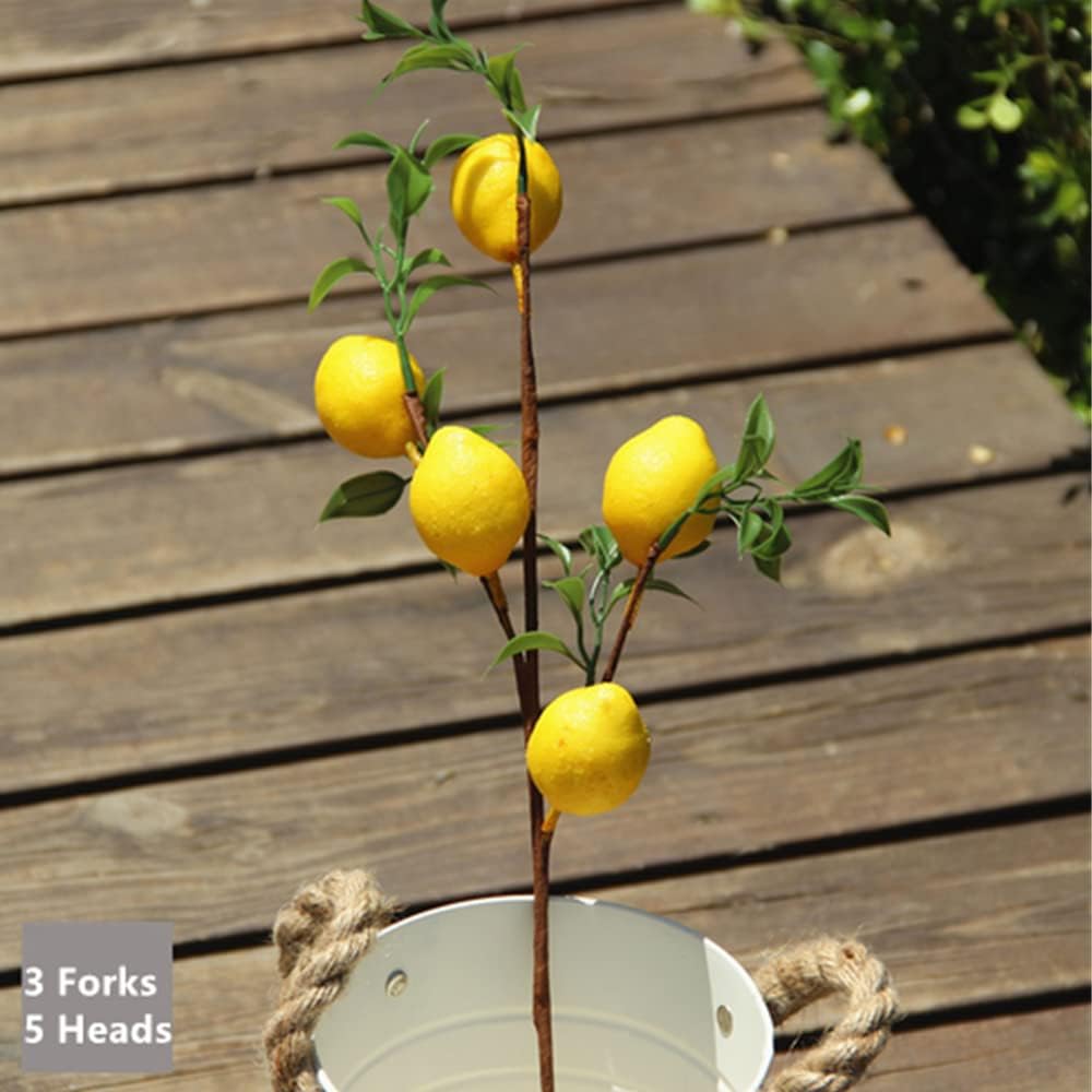 3 Pcs Artificial Lemon Decor 19" Yellow Fake Lemons Branch Beautiful | Lemon Branches Decoration for Home Holiday Farmhouse Table Centerpiece and Home Decoration