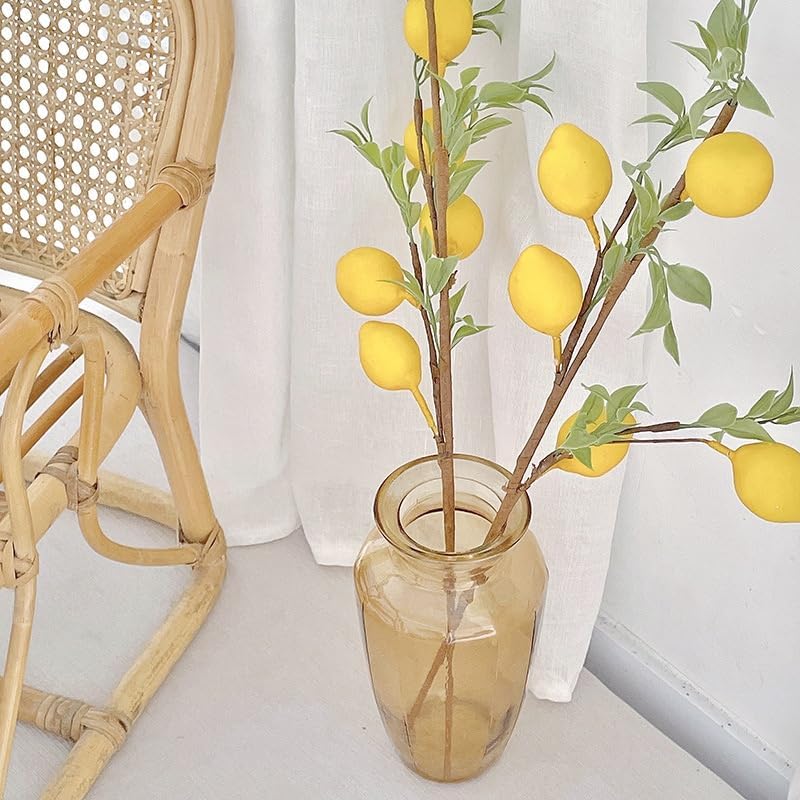 3 Pcs Artificial Lemon Decor 19" Yellow Fake Lemons Branch Beautiful | Lemon Branches Decoration for Home Holiday Farmhouse Table Centerpiece and Home Decoration