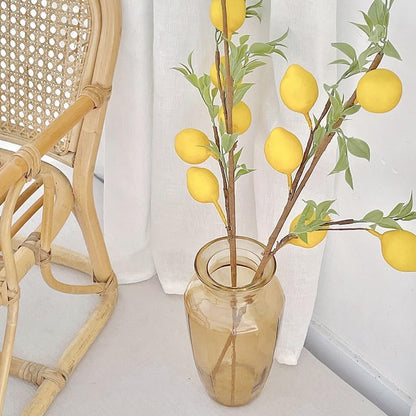 3 Pcs Artificial Lemon Decor 19" Yellow Fake Lemons Branch Beautiful | Lemon Branches Decoration for Home Holiday Farmhouse Table Centerpiece and Home Decoration