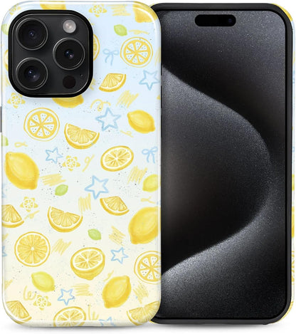 for iPhone 15 Pro Max Case Cute - Dual-Layer Hard Shell + Silicone Cover - Aesthetic Protective Phone Case for Women Girls -Summer Lemon