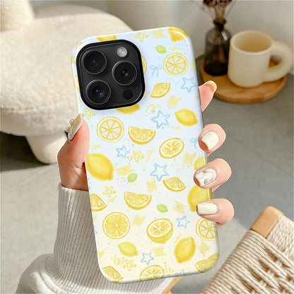 for iPhone 15 Pro Max Case Cute - Dual-Layer Hard Shell + Silicone Cover - Aesthetic Protective Phone Case for Women Girls -Summer Lemon