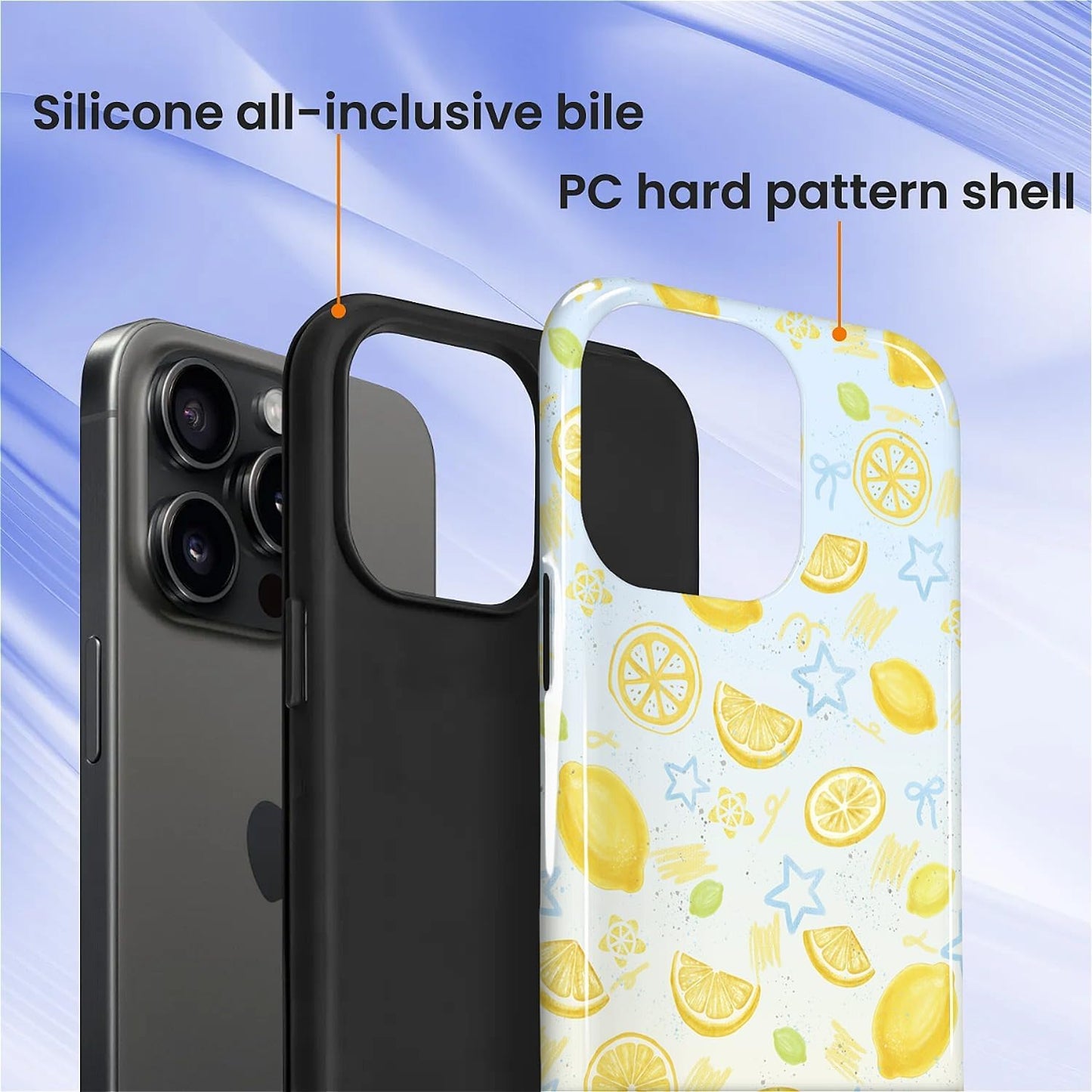 for iPhone 15 Pro Max Case Cute - Dual-Layer Hard Shell + Silicone Cover - Aesthetic Protective Phone Case for Women Girls -Summer Lemon