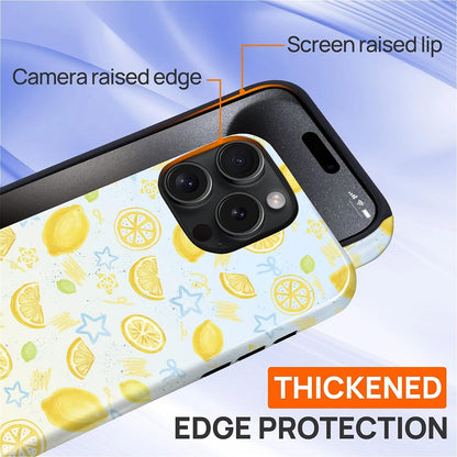 for iPhone 15 Pro Max Case Cute - Dual-Layer Hard Shell + Silicone Cover - Aesthetic Protective Phone Case for Women Girls -Summer Lemon