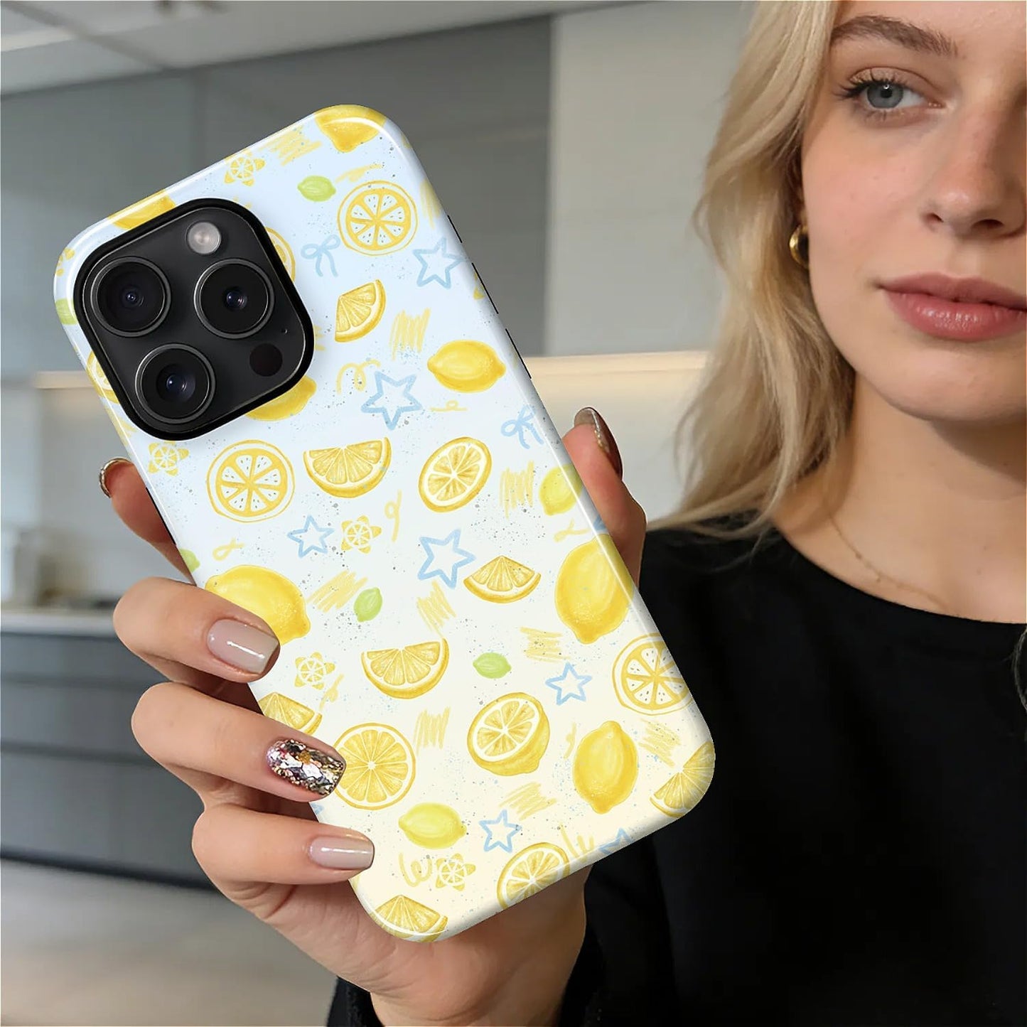 for iPhone 15 Pro Max Case Cute - Dual-Layer Hard Shell + Silicone Cover - Aesthetic Protective Phone Case for Women Girls -Summer Lemon