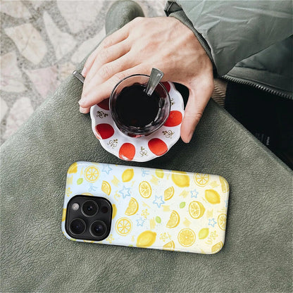 for iPhone 15 Pro Max Case Cute - Dual-Layer Hard Shell + Silicone Cover - Aesthetic Protective Phone Case for Women Girls -Summer Lemon