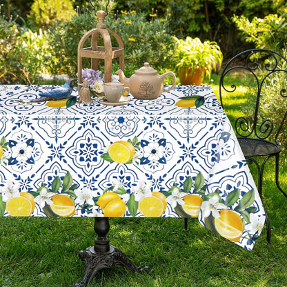 3 PCS Lemon Tablecloth Disposable Blue Tile Plastic Table Covers Lemon Decor for Baby Shower Italian Themed Party Decorations Supplies 54 x 108 Inch