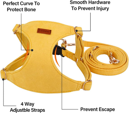 No Pull Puppy Harness and Multifunction Dog Leash Set- 8 Colors Soft Adjustable No Choke Escape Proof Cute,Lightweight Pet Vest Harness for Small and Medium Dog (S, Yellow)