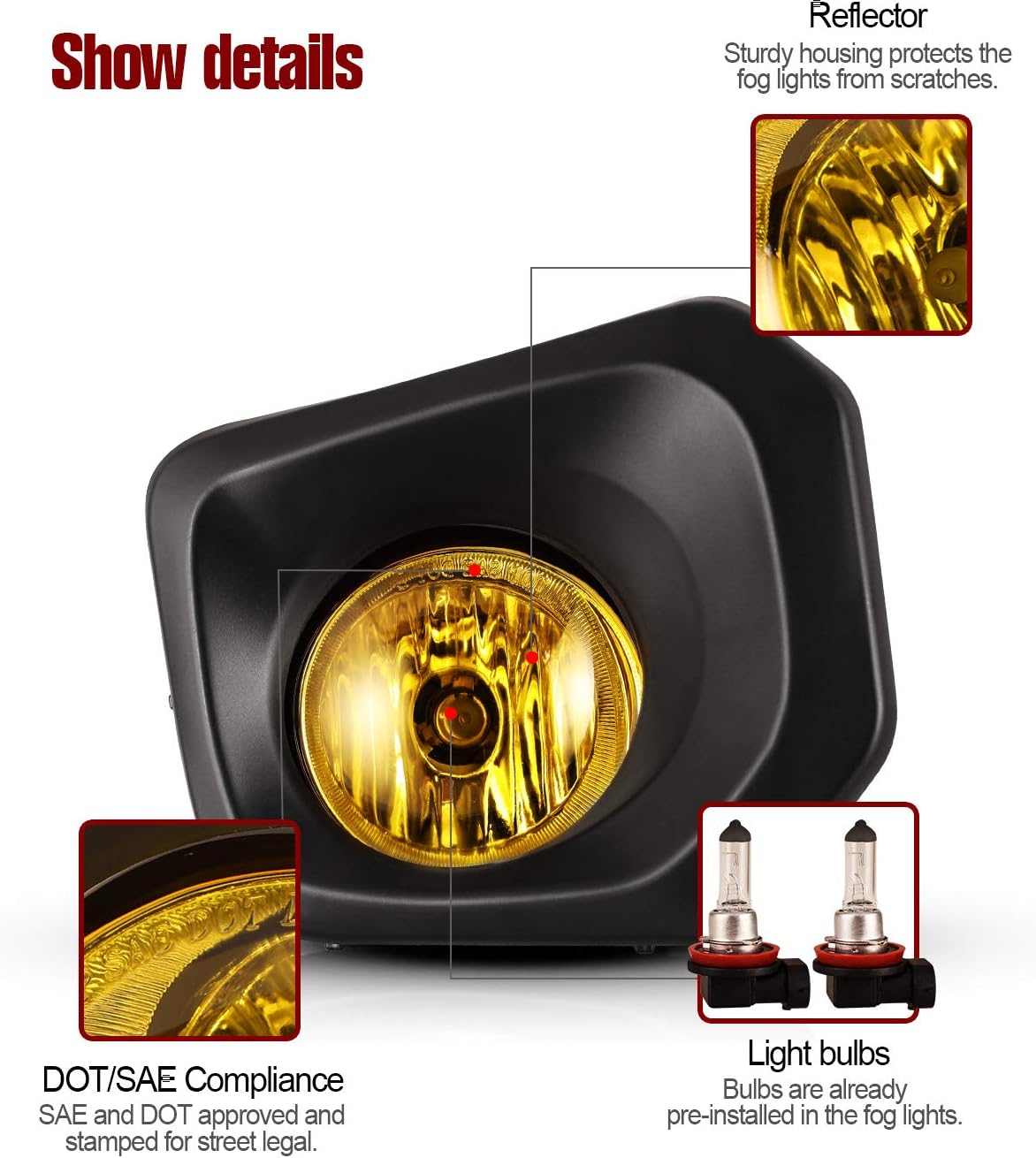 Fog Lights For 2016-2023 Toyota Tacoma (Fit SR, SR5 Model Only) With Yellow Lens 2PCS