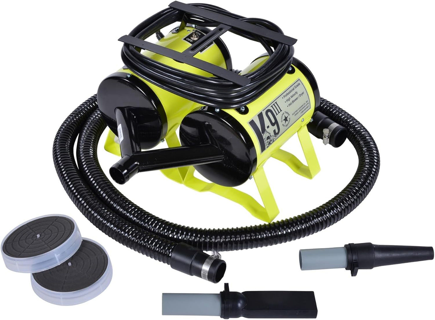 K9 III Dog Blow Dryer - High Power Grooming Dryer, Heavy Duty, 10' Hose, Deshedding, Yellow