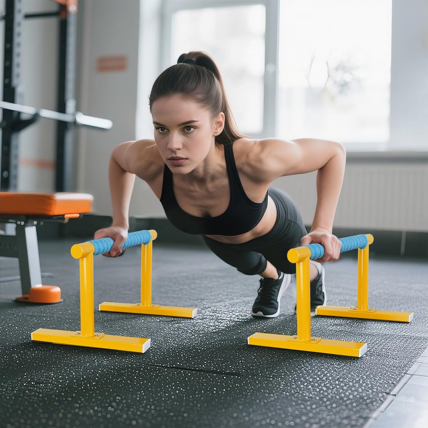 Strength Training Parallettes I-Sit Push Up Bars, Pushup Handles Calisthenics Equipment for Home Workout, Anti-slip Gymnastics Bars, Handstand & Dip Bar for Outdoor Exercise