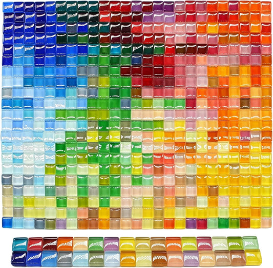 500Pcs Mixed Colors Glass Mosaic Tiles 10mm Transparent Crystal Glass Tiles Small Square Glass Pieces for Crafts Bulk Art Crafts Home Decoration DIY Projects