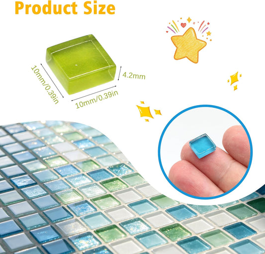500Pcs Mixed Colors Glass Mosaic Tiles 10mm Transparent Crystal Glass Tiles Small Square Glass Pieces for Crafts Bulk Art Crafts Home Decoration DIY Projects