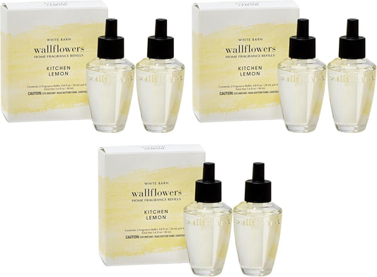 Kitchen Lemon Wallflowers Refills - Plug-In Air Freshener Refill for At-Home Use - Always-On Fragrance - Natural Essential Oils - Room-Filling Fragrance - Thoughtful Gift - 6-Pack