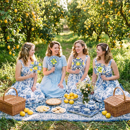 30 Pcs Capri Lemon Handheld Fan Bulk Amalfi Coast Party Decorations 5 Styles Chinoiserie Porcelain Mediterranean Lemon Plastic Round Hand Fans for Wedding Birthday Bridal Shower Party Favors