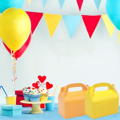 30-Pack Yellow Party Favor Treat Boxes Goodie Candy Gable Box | Paper Gift Boxes with Handles Perfect for Construction and Chic Yellow Submarine Party Decoration Supplies