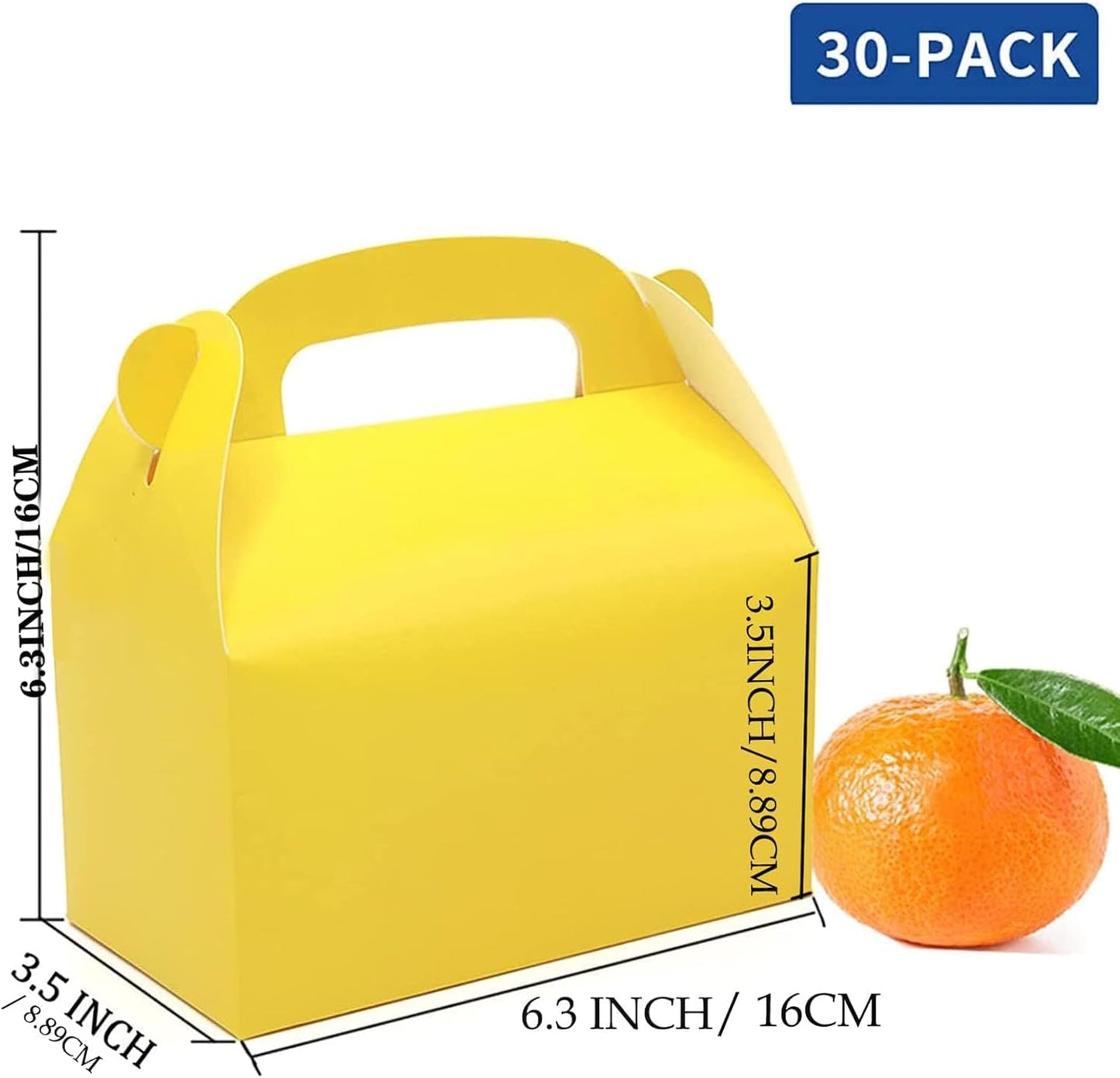 30-Pack Yellow Party Favor Treat Boxes Goodie Candy Gable Box | Paper Gift Boxes with Handles Perfect for Construction and Chic Yellow Submarine Party Decoration Supplies