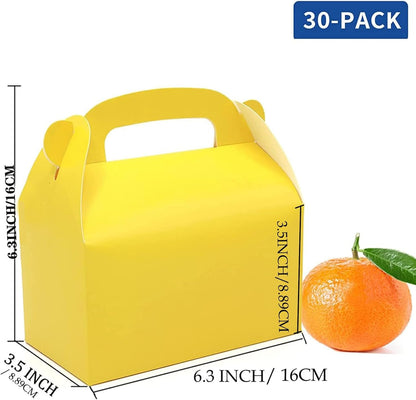 30-Pack Yellow Party Favor Treat Boxes Goodie Candy Gable Box | Paper Gift Boxes with Handles Perfect for Construction and Chic Yellow Submarine Party Decoration Supplies
