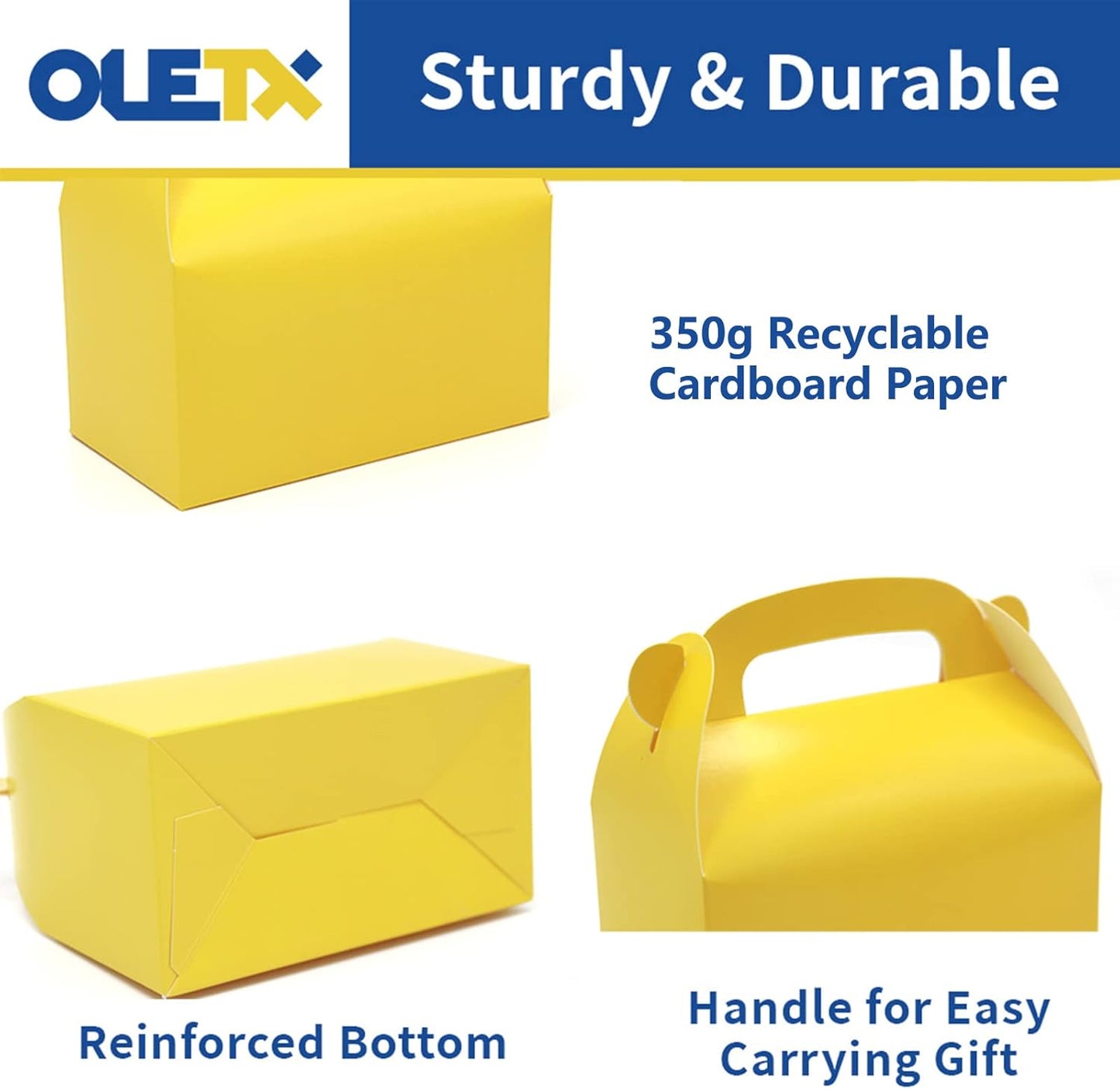 30-Pack Yellow Party Favor Treat Boxes Goodie Candy Gable Box | Paper Gift Boxes with Handles Perfect for Construction and Chic Yellow Submarine Party Decoration Supplies
