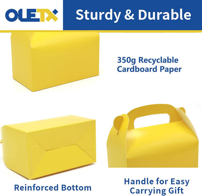 30-Pack Yellow Party Favor Treat Boxes Goodie Candy Gable Box | Paper Gift Boxes with Handles Perfect for Construction and Chic Yellow Submarine Party Decoration Supplies