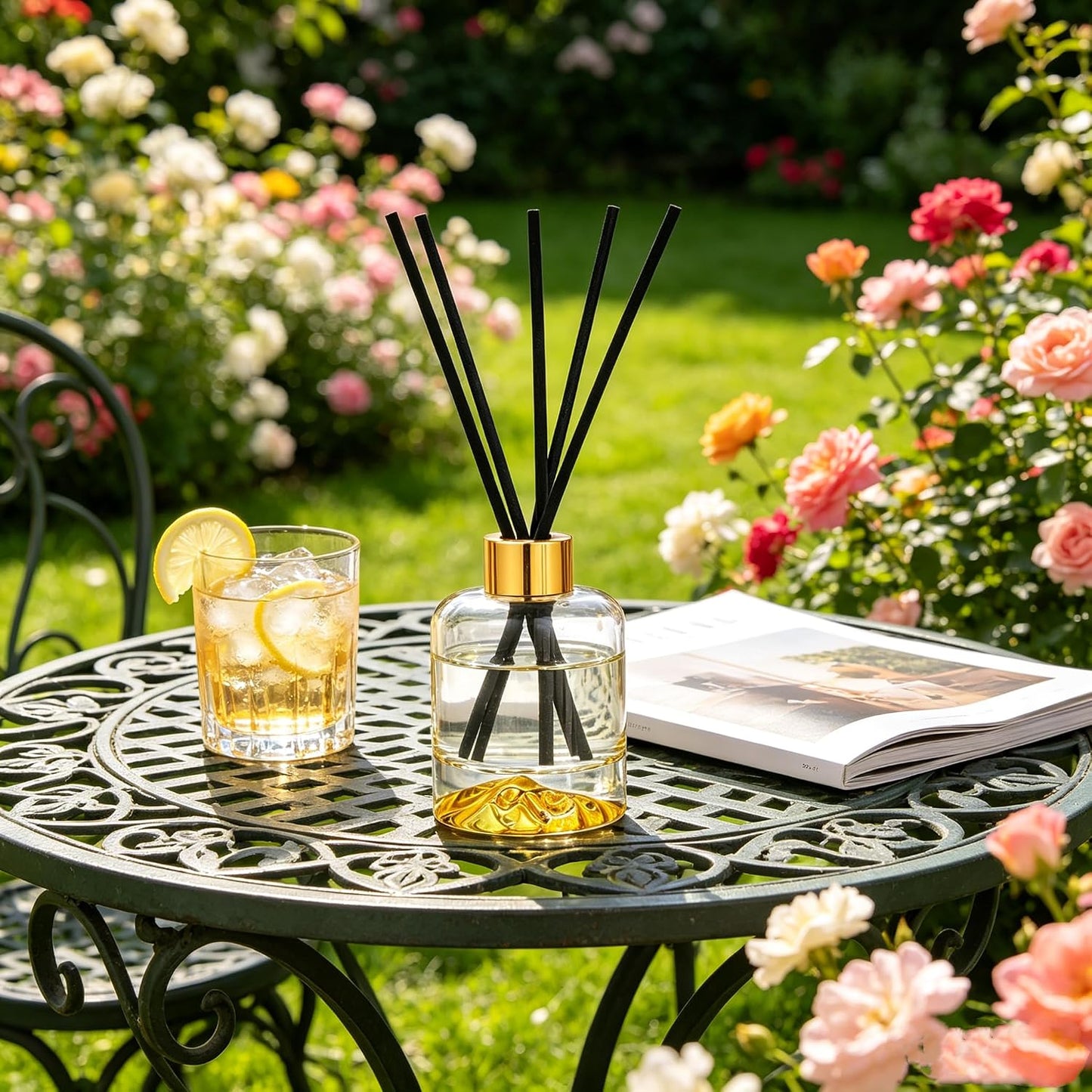 Reed Diffuser Set, Lemon Verbena Oil Diffusers 5.07 fl oz Scented Diffuser with Sticks Home Fragrance Reed Diffuser for Bathroom Shelf Decor
