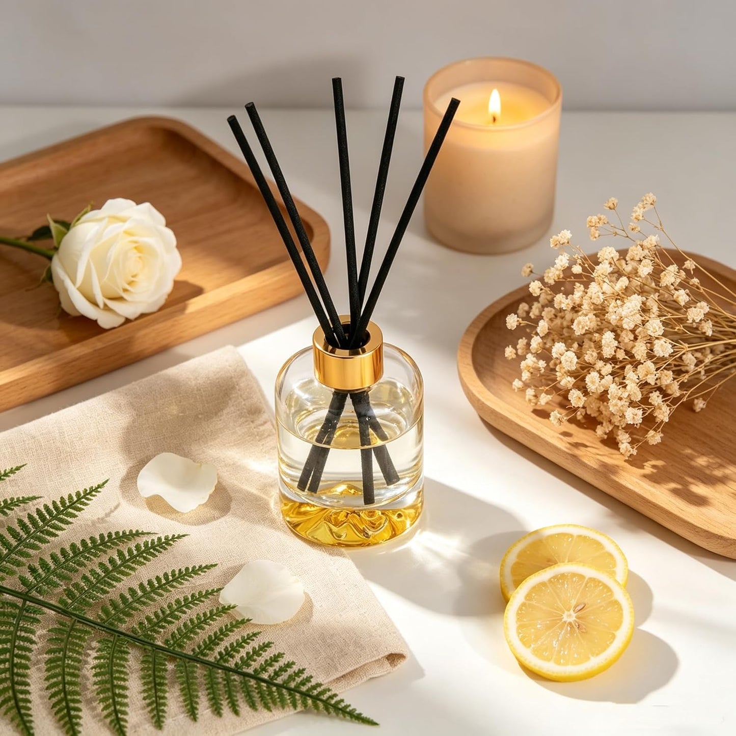 Reed Diffuser Set, Lemon Verbena Oil Diffusers 5.07 fl oz Scented Diffuser with Sticks Home Fragrance Reed Diffuser for Bathroom Shelf Decor