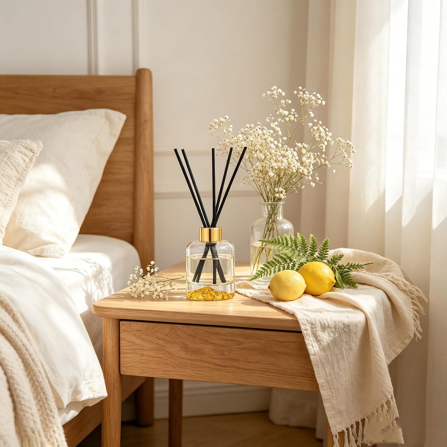 Reed Diffuser Set, Lemon Verbena Oil Diffusers 5.07 fl oz Scented Diffuser with Sticks Home Fragrance Reed Diffuser for Bathroom Shelf Decor