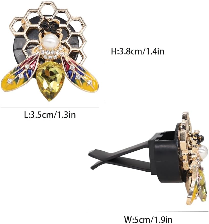 ORIESSE Bee Car Accessories,Bling Car Air Freshener Vent Clips | 2pcs Yellow Honeycomb Bee Car Decor for Women,Cute Pearl Rhinestone Dashboard Decorations,Refiilable Diffusers