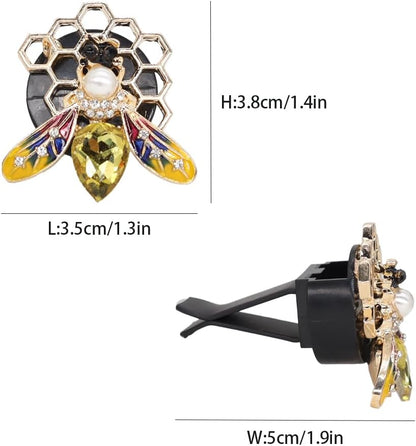 ORIESSE Bee Car Accessories,Bling Car Air Freshener Vent Clips | 2pcs Yellow Honeycomb Bee Car Decor for Women,Cute Pearl Rhinestone Dashboard Decorations,Refiilable Diffusers