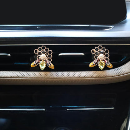 ORIESSE Bee Car Accessories,Bling Car Air Freshener Vent Clips | 2pcs Yellow Honeycomb Bee Car Decor for Women,Cute Pearl Rhinestone Dashboard Decorations,Refiilable Diffusers