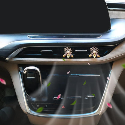 ORIESSE Bee Car Accessories,Bling Car Air Freshener Vent Clips | 2pcs Yellow Honeycomb Bee Car Decor for Women,Cute Pearl Rhinestone Dashboard Decorations,Refiilable Diffusers