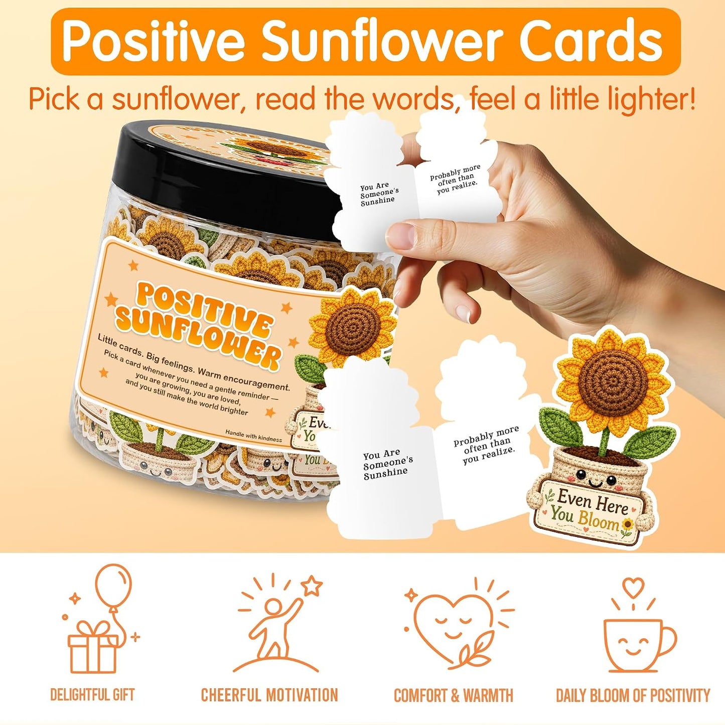 Positive Sunshine Jar with 60 Affirmation Cards - Box of Sunshine Gifts for Women, Cheer Up & Thinking of You Gift, Yellow Encouragement Decor for Best Friend, Birthday, Get Well & Christmas