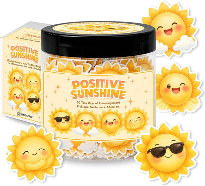 Positive Sunshine Jar with 60 Affirmation Cards - Box of Sunshine Gifts for Women, Cheer Up & Thinking of You Gift, Yellow Encouragement Decor for Best Friend, Birthday, Get Well & Christmas