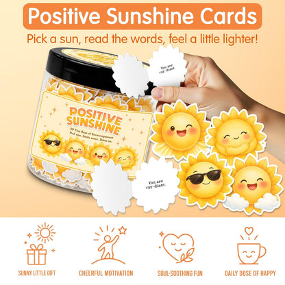 Positive Sunshine Jar with 60 Affirmation Cards - Box of Sunshine Gifts for Women, Cheer Up & Thinking of You Gift, Yellow Encouragement Decor for Best Friend, Birthday, Get Well & Christmas
