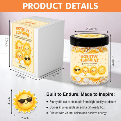 Positive Sunshine Jar with 60 Affirmation Cards - Box of Sunshine Gifts for Women, Cheer Up & Thinking of You Gift, Yellow Encouragement Decor for Best Friend, Birthday, Get Well & Christmas